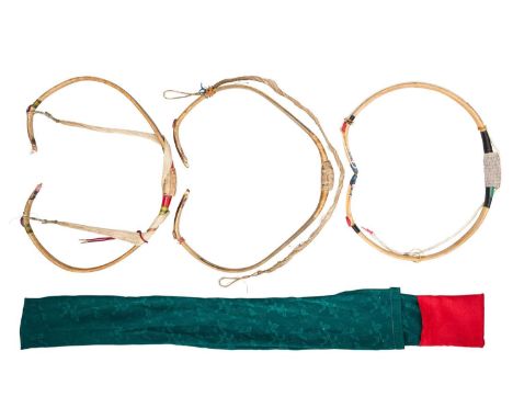 THREE KOREAN BOWS (GAKGUNG), 20TH CENTURY the first with highly reflexed limbs backed with sinew covered in birch bark, with 