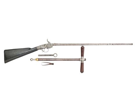 A CASED 70 BORE BUTT RESERVOIR AIR RIFLE, JOHN BLISSET, 321 HIGH HOLBORN, LONDON, CIRCA 1840-50  with rebrowned twist signed 