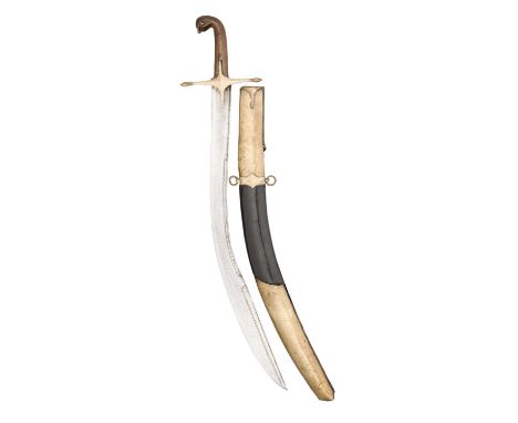 AN OTTOMAN SWORD (KILIG), TURKEY, MID-19TH CENTURY with broad curved blade double-edged towards the point and reinforced alon