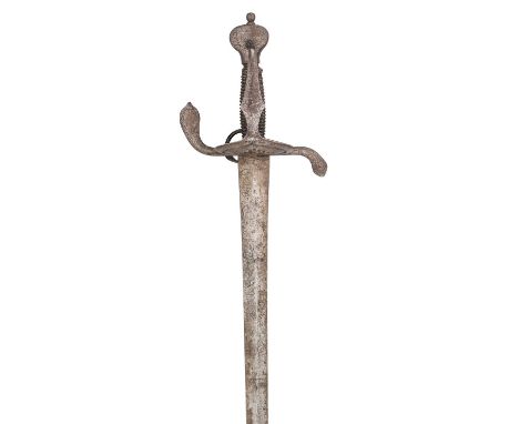 A SWEDISH MILITARY SWORD, CIRCA 1630-40  ‡ with tapering blade of flattened-diamond section etched with mottoes, a falchion, 