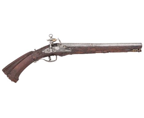 A 5 BORE ITALIAN ROMAN-LOCK CARBINE, LATE 17TH CENTURY ‡ with two-stage barrel, octagonal breech struck with the barrelsmith’