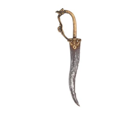 A SOUTH INDIAN DAGGER (KHANJAR), 17TH/18TH CENTURY, PROBABLY THANJAVUR, TAMIL NADU  with recurved double-edged blade of flatt