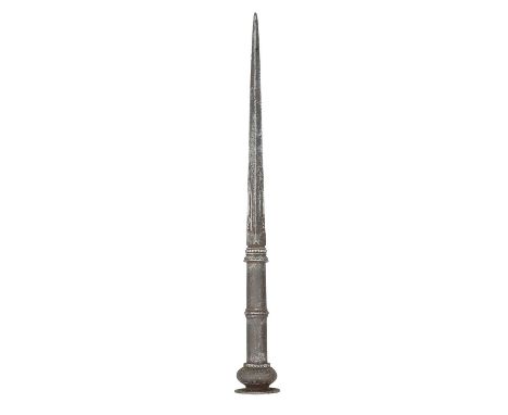 A SOUTH INDIAN SPEARHEAD, 17TH CENTURY, PROBABLY KARNATAKA  with robust tapering pyramidal spike chiselled with slender leaf-