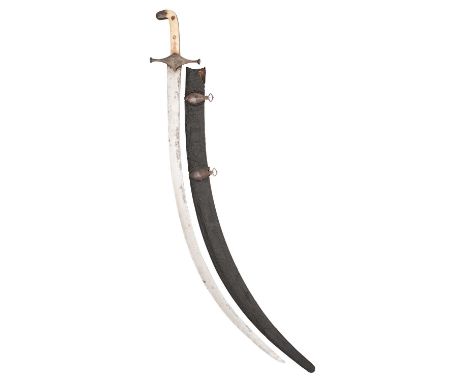 A PERSIAN SWORD (SHAMSHIR), 18TH/EARLY 19TH CENTURY with curved single-edged blade (small chips, a portion of the edge at the