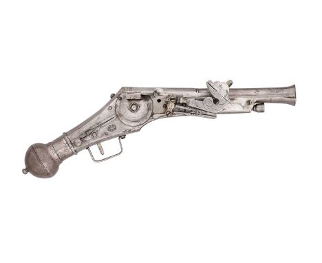 A RARE 28 BORE GERMAN SMALL WHEEL-LOCK ‘PUFFER’ PISTOL FORMED ENTIRELY OF STEEL, CIRCA 1580,  ‡ PROBABLY FOR THE VENETIAN STA