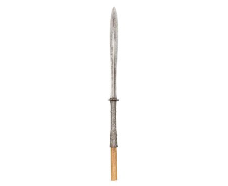 A RARE SIAMESE (THAI) NIELLO AND SILVER-GILT MOUNTED CEREMONIAL SPEAR (NARAI HOK),  AYUTTHAYA, 18TH CENTURYwith long tapering