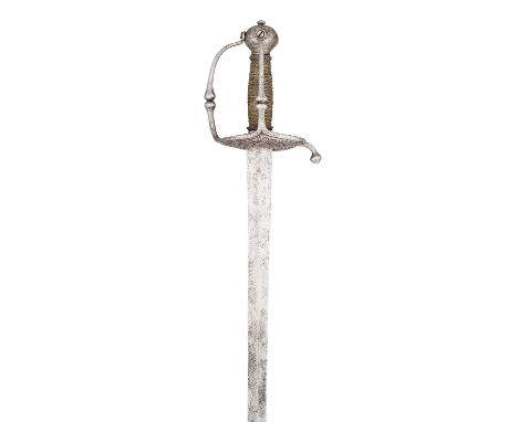 AN AUSTRIAN MILITARY SWORD, THIRD QUARTER OF THE 17TH CENTURY  ‡ with straight blade of flattened-diamond section, engraved w