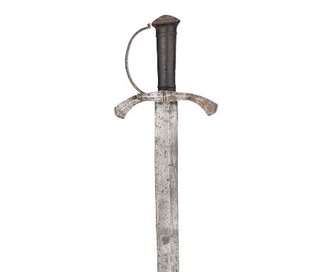 A MILITARY SHORTSWORD, LATE 16TH CENTURY, PROBABLY AUSTRIAN  ‡ with broad slightly curved blade double-edged at the tip and f