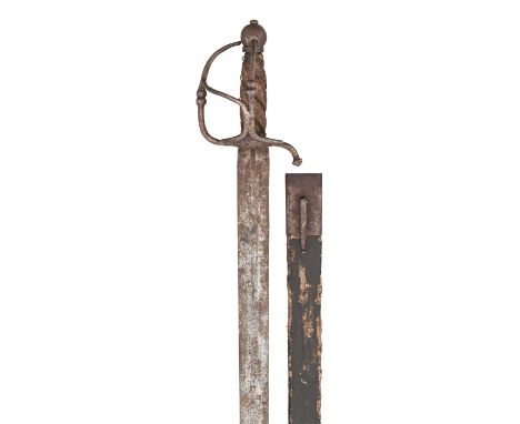 A WALLOON SWORD, EARLY 18TH CENTURY  ‡ with broad double-edged blade formed with a short fuller on each face, iron hilt of ro