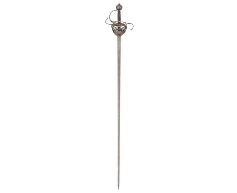 AN ITALIAN MULTI-RING RAPIER, CIRCA 1630-40  ‡ with long tapering blade of flattened-hexagonal section, struck with a running