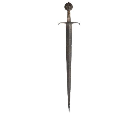 A VERY FINE MEDIEVAL SWORD, CIRCA 1420-60  with markedly tapering straight double-edged blade of flattened diamond-section wi