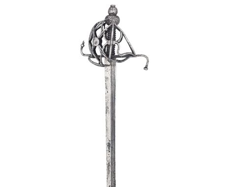 A RARE NORTH EUROPEAN BASKET-HILTED BACK-SWORD, EARLY 17TH CENTURY, DUTCH OR ENGLISH  ‡ with long single-edged blade formed w