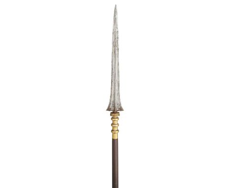 A SOUTH INDIAN SPEAR (VEL), 17TH/18TH CENTURY, POSSIBLY MYSORE, KARNATAKA  with broad straight tapering head formed with a pr