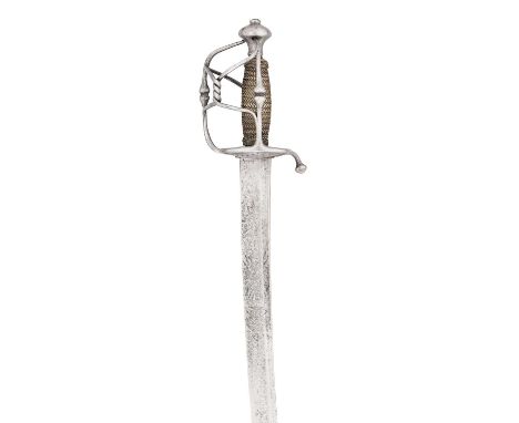 A CAVALRY SWORD, EARLY 18TH CENTURY, GERMAN OR SWISS  ‡ with curved blade double-edged towards the point, formed with a long 