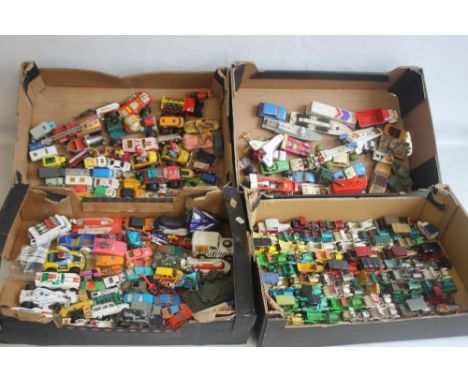 FOUR TRAYS OF UNBOXED PLAYWORN VEHICLES including TV related, Chipperfields Circus, vintage vehicles, commercial vehicles etc