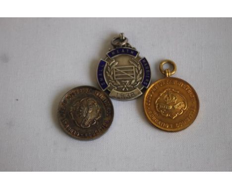 OLDBURY URBAN DISTRICT EDUCATION COMMITTEE 9CT GOLD MEDAL, also includes a silver example, along with a silver and enamel sma