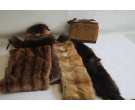 A COLLECTION OF VINTAGE FUR ACCESSORIES, to include stoles, a Russian hat, an Australian made kangaroo skin bag and purse etc