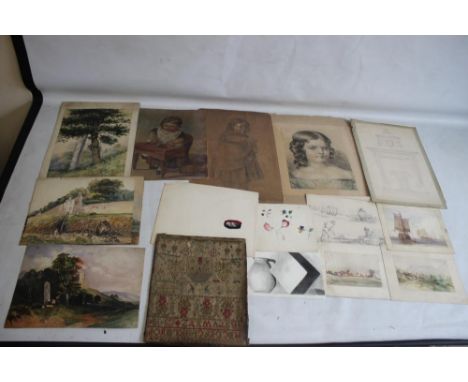 MARIES STOPES - A FOLIO OF ORIGINAL ARTWORK OF AND BY HER FAMILY, to include works by Charlotte Carmichael (Marie's mother) a