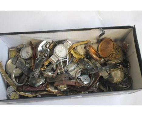 A BOX OF VINTAGE WRIST WATCHES: A/F and parts