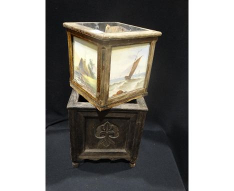    A Victorian Four Panel Planter With Painted Ceramic Tiles, Together With A Similar Wooden Planter                         