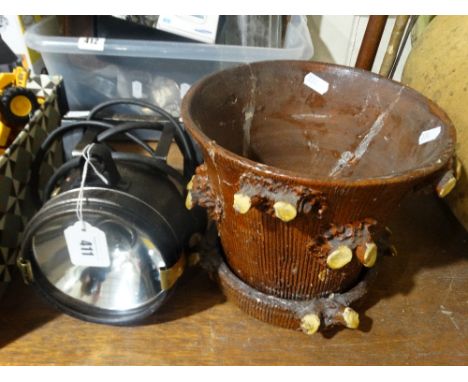     A Signal Lamp Style Wall Light, Together With A Buckley Pottery Planter &amp; Stand 