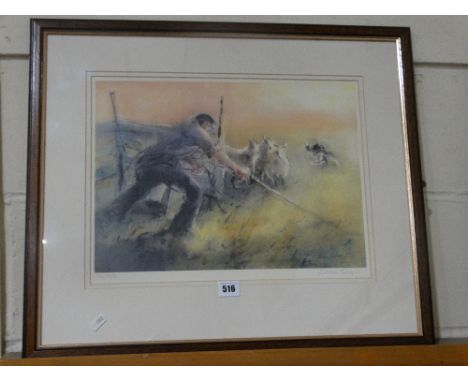     William Selwyn, A Limited Edition Coloured Print Of Shepherd &amp; Flock, Signed &amp; No In Pencil                      