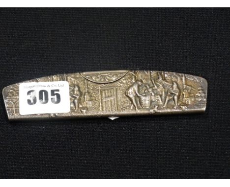     A Possibly Silver Embossed Comb Holder &amp; Comb With Tavern Scenes                