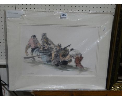     William Selwyn, A Limited Edition Coloured Print, Titled "Fisherman Launching", Signed &amp; No In Pencil                