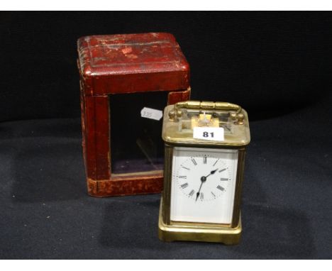     An Early 20th Century Brass Encased Carriage Clock Within Original Carry Case   