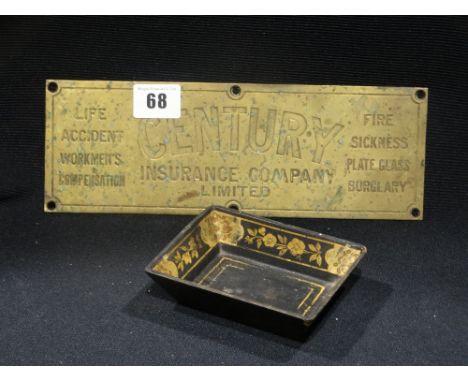     A Century Insurance Company Ltd Brass Wall Plaque, Together With An Antique Papier Mache Trinket Dish Marked Benson Of Lo