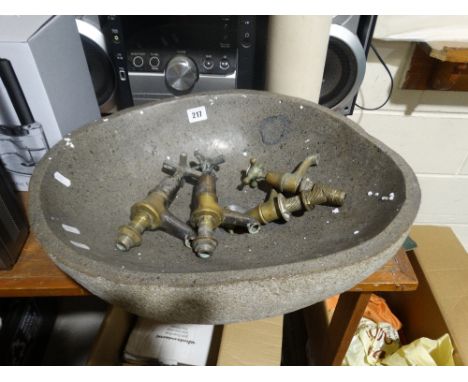     A Granite Wash Basin, Together With Four Tap Fittings                           