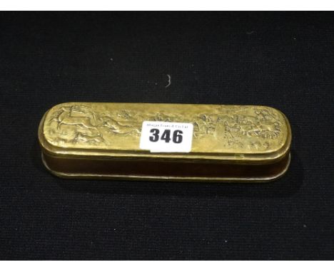    An Antique Brass &amp; Copper Dutch Snuff Box With Embossed Hunting Scene           