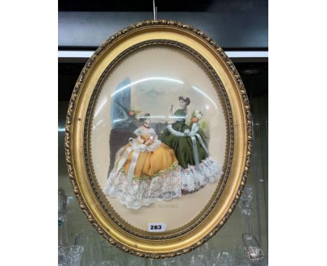 GILT OVAL GLAZED LA MODE ILLUSTRE FABRIC PRINT 