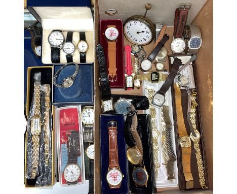 SHOE BOX OF VARIOUS LADIES AND GENTS DRESS AND WRIST WATCHES BY TIMEX, CITROEN AND OTHERS 