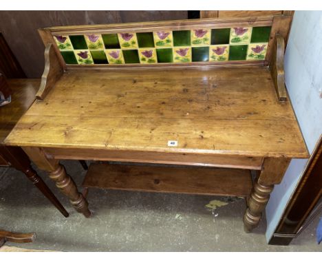 VICTORIAN PINE TILE BACKED GALLERY WASH STAND 