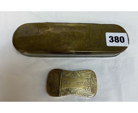 OVAL ELONGATED TOBACCO BOX ENGRAVED POSSIBLY DUTCH AND A SNUFF BOX