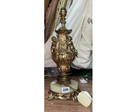 GILT METAL CHERUB FIGURAL ONYX TABLE LAMP 40CM H