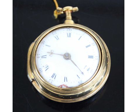 Charles Howse of London - a George III gilt metal and tortoiseshell pair cased gent's pocket watch, having a convex white ena