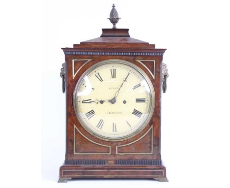 F. Child of Chelmsford - a circa 1830 mahogany bracket clock, having a restored signed white enamel dial, twin winding holes 