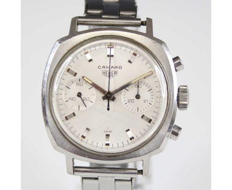 A Heuer Camaro gent's stainless steel chronograph wristwatch, having a signed silvered dial with twin subsidiary dials, full 