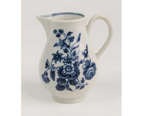 A Worcester blue and white porcelain sparrowbeak jug, circa 1760, transfer decorated in the 'Three flowers and butterfly' pat