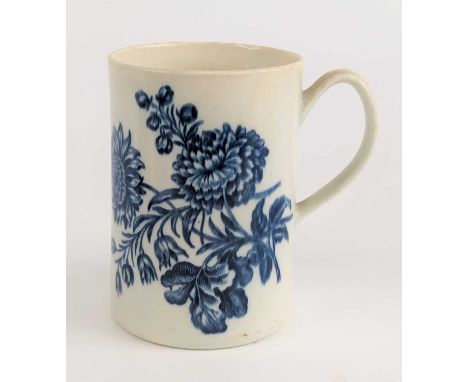 A Worcester blue and white porcelain tankard, circa 1770, decorated in the Natural Sprays Group pattern, crescent mark to the