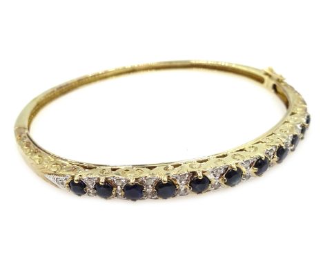 Sapphire and diamond gold hinged bangle, hallmarked 9ct Condition Report 10.3gmClick here for further images, condition, auct