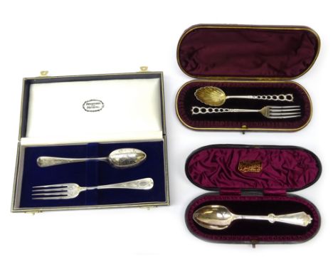 Victorian silver christening spoon and fork by Stokes & Ireland Birmingham 1888, silver christening spoon by John Round  Shef