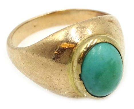 Victorian 15ct gold (tested) oval turquoise ring Condition Report Approx 6.3gm, size K-LClick here for further images, condit