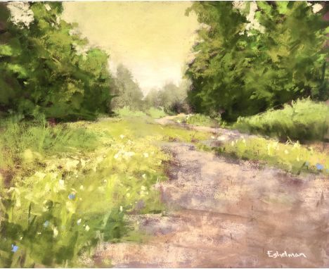 Kim Eshelman, "A way into summer", pastel on archival card, 24 x 30cm, c. 2021. Inspired by the field and wetlands in the art