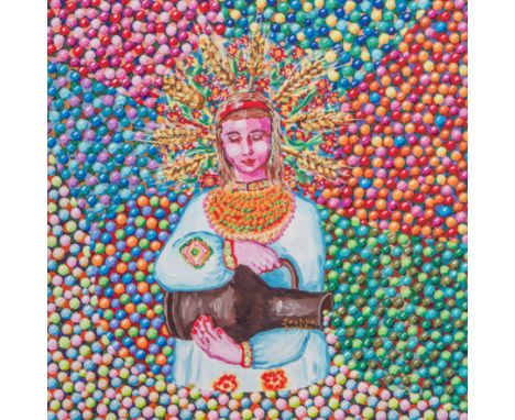 Sashko Balabai, "Ukrainian Madonna", acrylic on canvas, 60 x 60cm, c. 2022. Girl on the picture is a symbol of my beloved cou