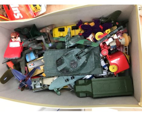 A box of playworn diecast to inc Dinky and Corgi examples