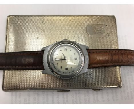 A gentleman's wristwatch; together with a silver-plated cigarette case