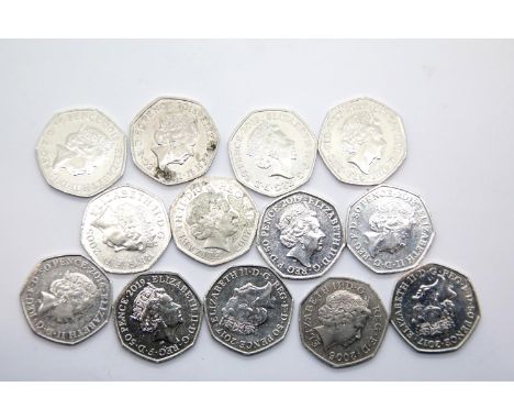 Twelve collectable 50p pieces including VC, People Act etc. P&amp;P Group 1 (£14+VAT for the first lot and £1+VAT for subsequ